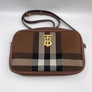 Burberry Calfskin Check Small Lola Camera Bag Dark Birch Brown crossbody bag